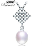 Freshwater Oval Pearl Necklace 925 Silver with Zircon Pendant