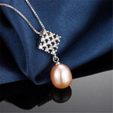 Freshwater Oval Pearl Necklace 925 Silver with Zircon Pendant