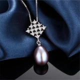Freshwater Oval Pearl Necklace 925 Silver with Zircon Pendant