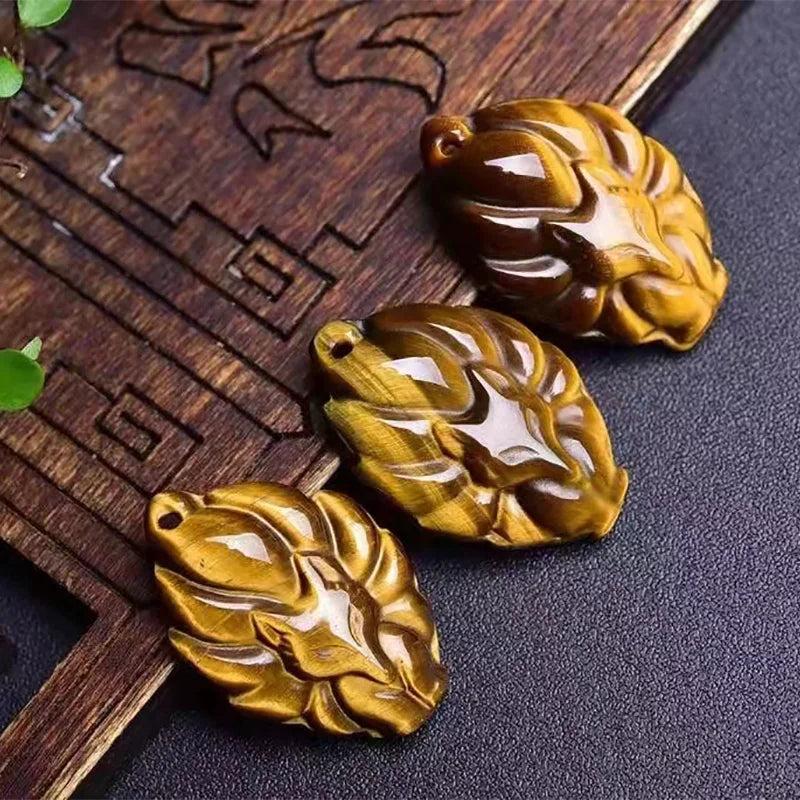 Tiger Eye 9 Tailed Fox Pendant Necklace Chinese Jade Amulet Charm