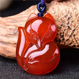 Red Agate Hand-Engraved Fox Pendant Lucky Amulet