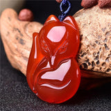 Red Agate Hand-Engraved Fox Pendant Lucky Amulet