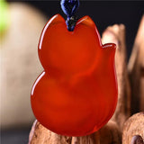 Red Agate Hand-Engraved Fox Pendant Lucky Amulet