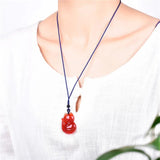 Red Agate Hand-Engraved Fox Pendant Lucky Amulet