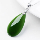 Green Chalcedony Drop Pendant 925 Silver Necklace
