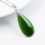 Green Chalcedony Drop Pendant 925 Silver Necklace