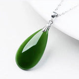 Green Chalcedony Drop Pendant 925 Silver Necklace