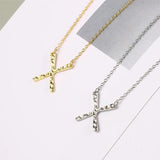 925 Silver Cross Necklace Women X Pendant Choker Chains Fine Jewelry