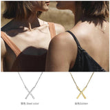 925 Silver Cross Necklace Women X Pendant Choker Chains Fine Jewelry