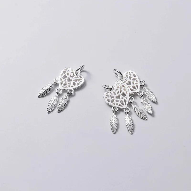 925 Silver Heart Dream Catcher Charm Necklace Pendant DIY Women Jewelry