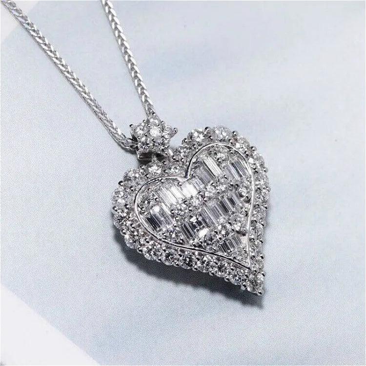 Heart Lab Diamond Pendant 925 Sterling Silver Pendants Chain Necklace For Women