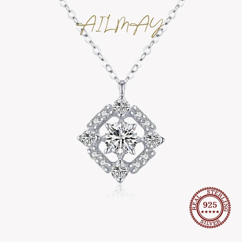 Clear Zircon Geometric Necklace 925 Sterling Silver Jewelry