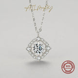 Clear Zircon Geometric Necklace 925 Sterling Silver Jewelry