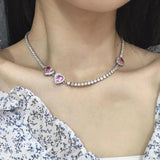 Zircon Love Pull Choker Necklace High-Def Sweet Pink Bling Bling Chain