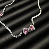 Zircon Love Pull Choker Necklace High-Def Sweet Pink Bling Bling Chain
