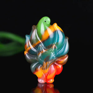 Jade Nine-Tailed Fox Pendant Necklace Hand-Carved Charm Jewellery