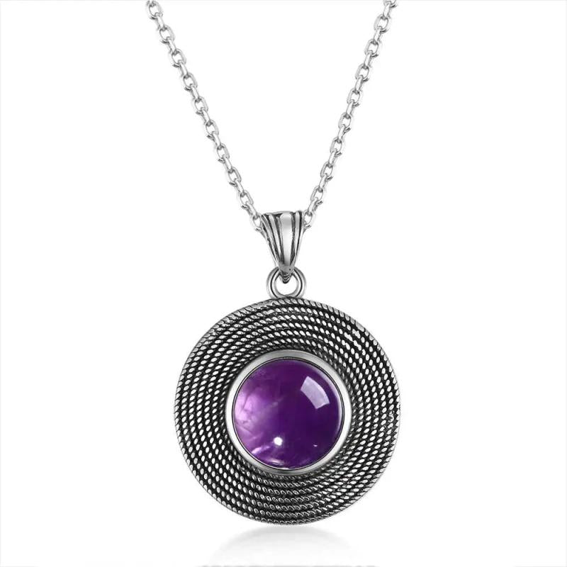 10MM Round Amethyst Pendant Necklace - Women's Gemstone Charm Necklace