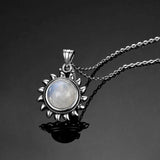 Sun Shape Moonstone Labradorite 925 Silver Pendant Necklace