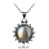 Sun Shape Moonstone Labradorite 925 Silver Pendant Necklace