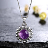 Amethyst Necklace Sterling Silver Vintage Style Sun Shaped Pendant
