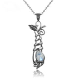 925 Silver Moonstone Necklace Grape Plant Shape Jewelry Women Long Pendant