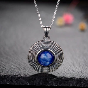 10MM Natural Kyanite Pendant Necklace 925 Sterling Silver - Vintage Necklace