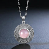 925 Silver Necklace Round 10MM Rose Quartz Pendant Jewelry