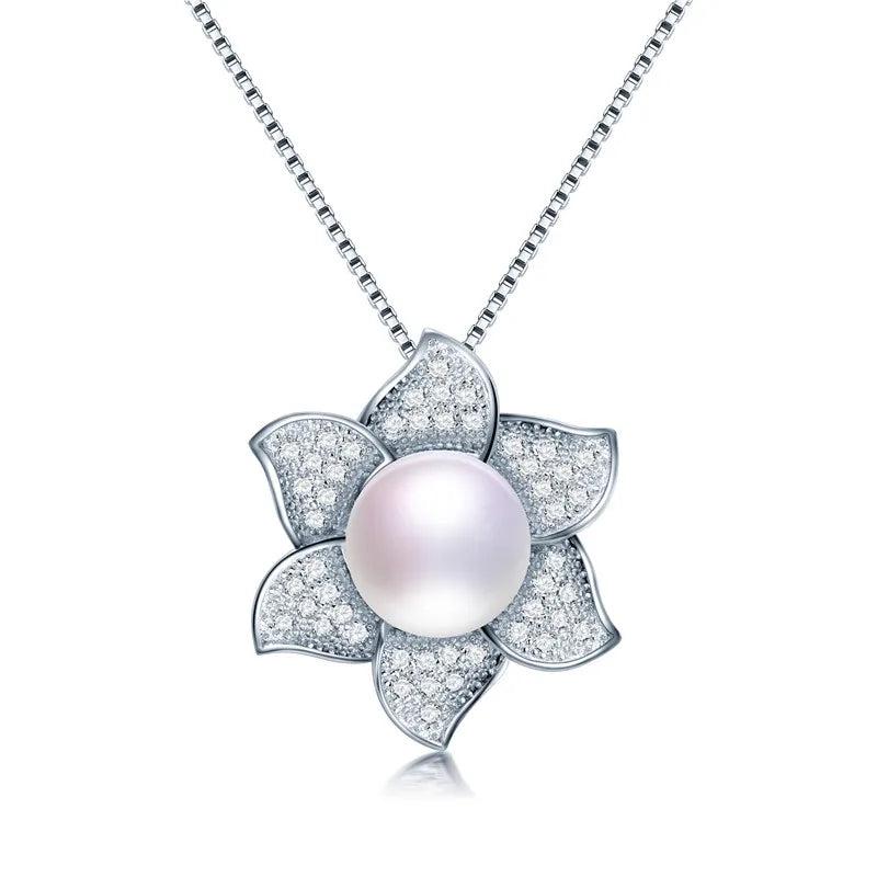 Freshwater Pearl Necklace 925 Sterling Silver Cross Zircon Pendant
