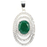 Gorgeous Long Green Emerald CZ Silver Pendant