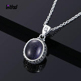 Vintage Sandstone Necklace 925 Silver Oval Pendant Jewelry