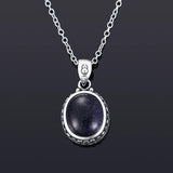 Vintage Sandstone Necklace 925 Silver Oval Pendant Jewelry