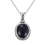 Vintage Sandstone Necklace 925 Silver Oval Pendant Jewelry