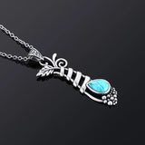 Vintage S925 Silver Turquoise Pendant Necklace Women Grape Plant Long