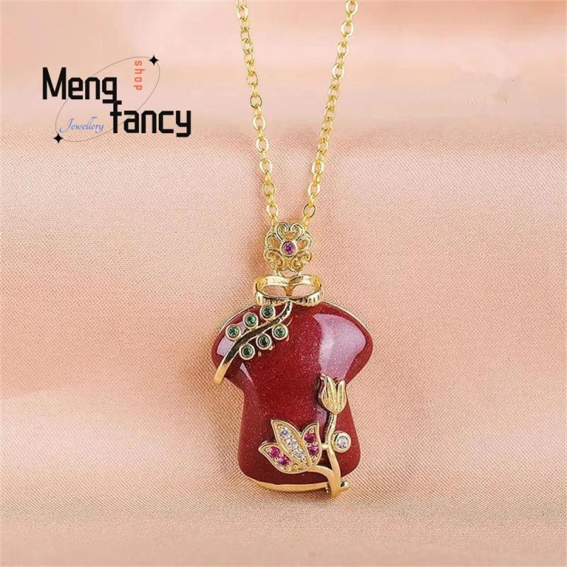 Cinnabar 925 Silver Roses Cheongsam Pendant Amulet