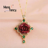 Cinnabar 925 Silver Roses Cheongsam Pendant Amulet