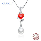 925 Silver Saltwater Pearl Necklace Pendant Red CZ Heart Wedding Gift