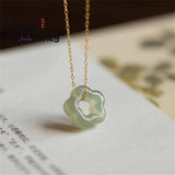 Natural Hetian Jade Plum Bossom Pendant Necklace