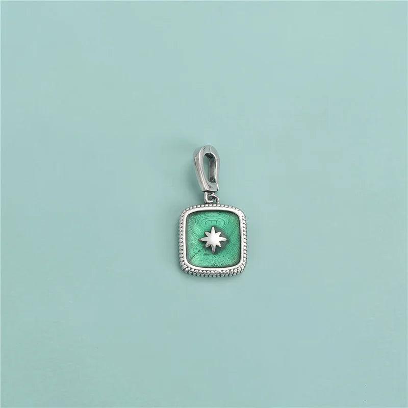 Davis 925 Sterling Silver Square Glaze Charm Pendant DIY Jewelry