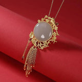 Ancient Craftsmanship Inlaid Jade Tassel Pendant Necklace