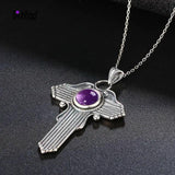 S925 Silver Necklace Amethyst Cross Pendant Women's Party