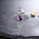 S925 Silver Necklace Amethyst Cross Pendant Women's Party