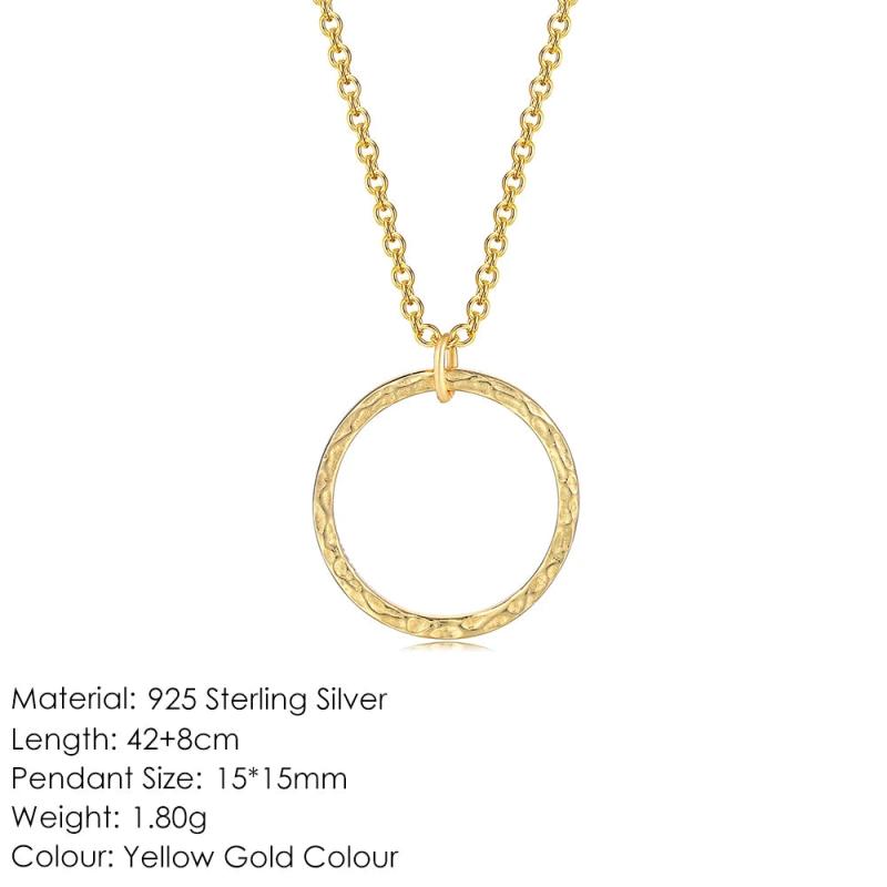 925 Silver Necklace Circle Pendant Choker EMNL013