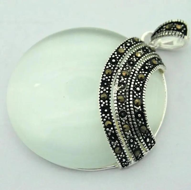 925 Sterling Silver Opal Marcasite Pendant 35x35mm