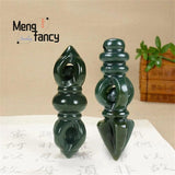 Hetian Green Jade Vajra Pestle Pendant Necklace Amulet