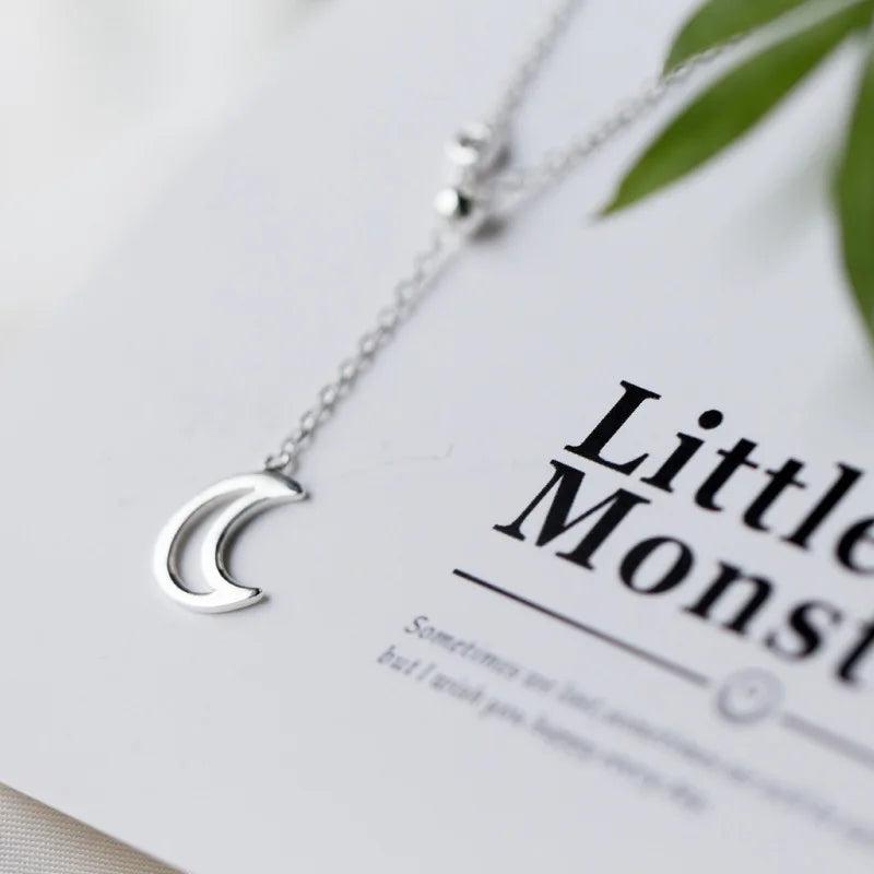 925 Silver Crescent Moon Pendant Necklace for Women