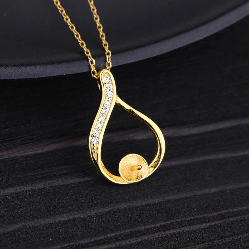 925 Silver 7-10mm Pearl Round Bead Semi Mount Pendant CZ Yellow Rose