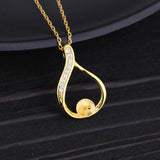 925 Silver 7-10mm Pearl Round Bead Semi Mount Pendant CZ Yellow Rose