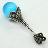 12mm Sand Jade Round Bead Sterling Silver Marcasite Pendant