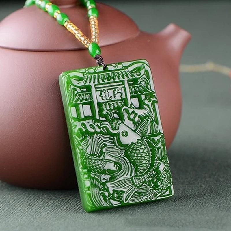 Natural Green Carp Jade Pendant Necklace Gift