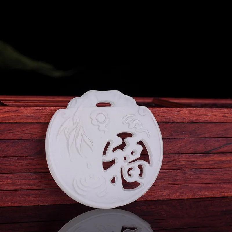 Natural Jade Hand-carved Blessing Pendant Necklace Gift